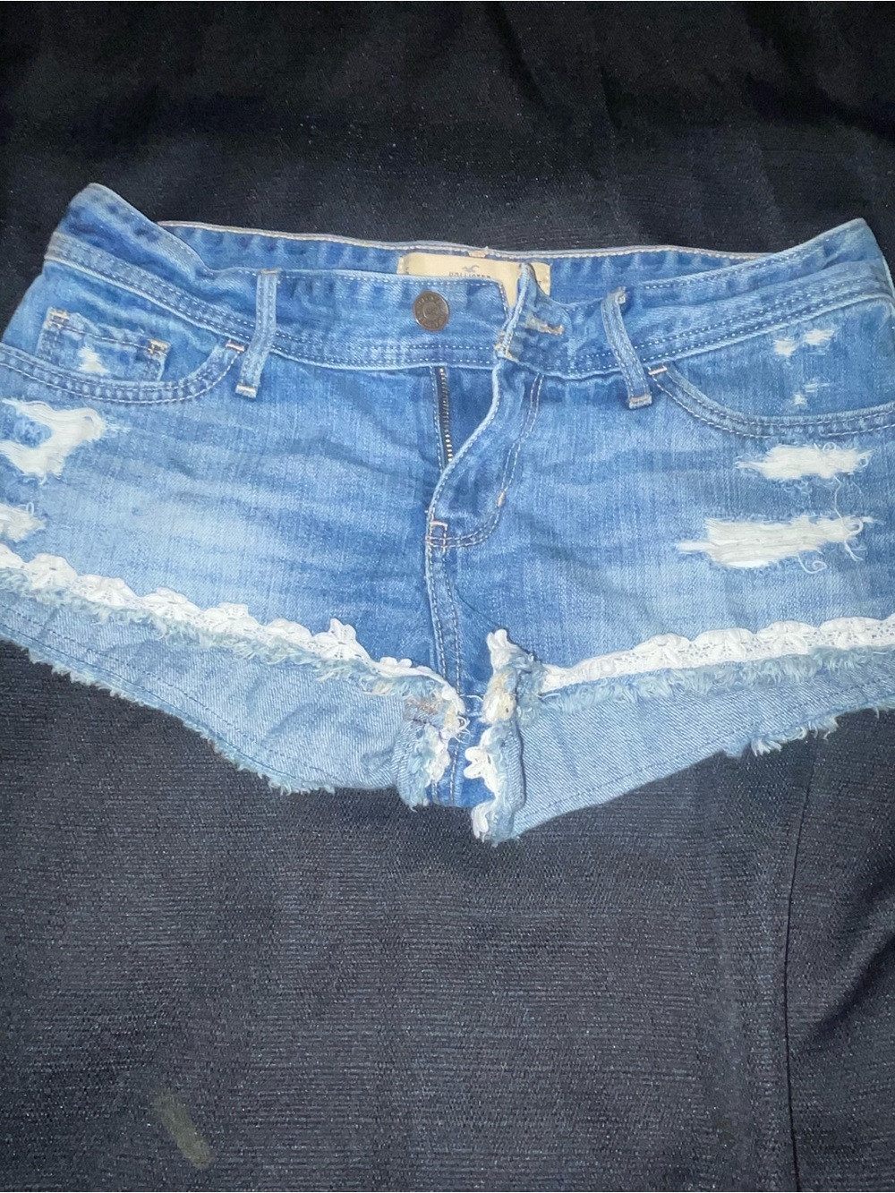 Hollister Light Blue Distressed Denim Shorts with Lace Trim